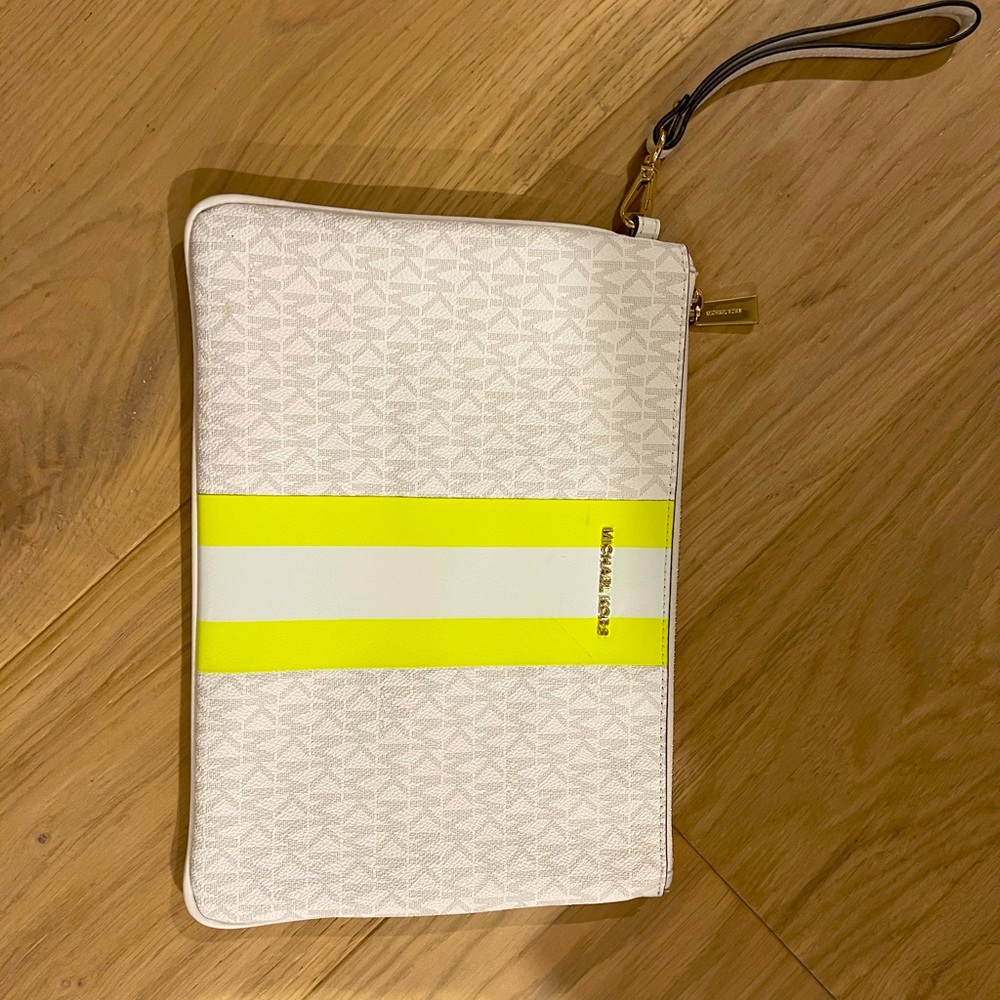 Michael Kors wristlet eva stripe bright yellow EUC